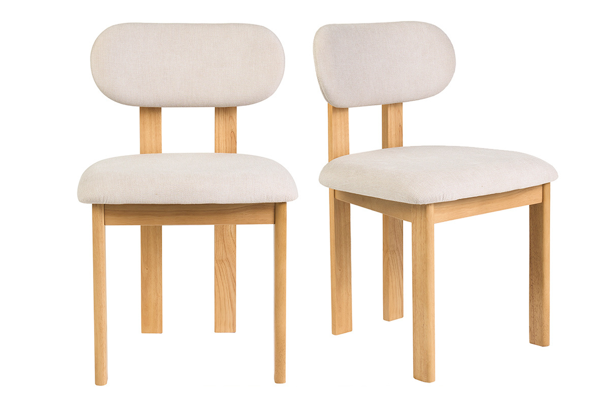 Chaises en tissu beige et bois clair fr�ne, vue de face, ensemble de 2.