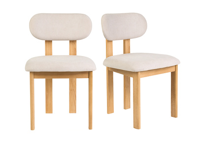 Chaises en tissu effet velours textur&eacute; beige et bois clair fr&ecirc;ne (lot de 2) NORMI
