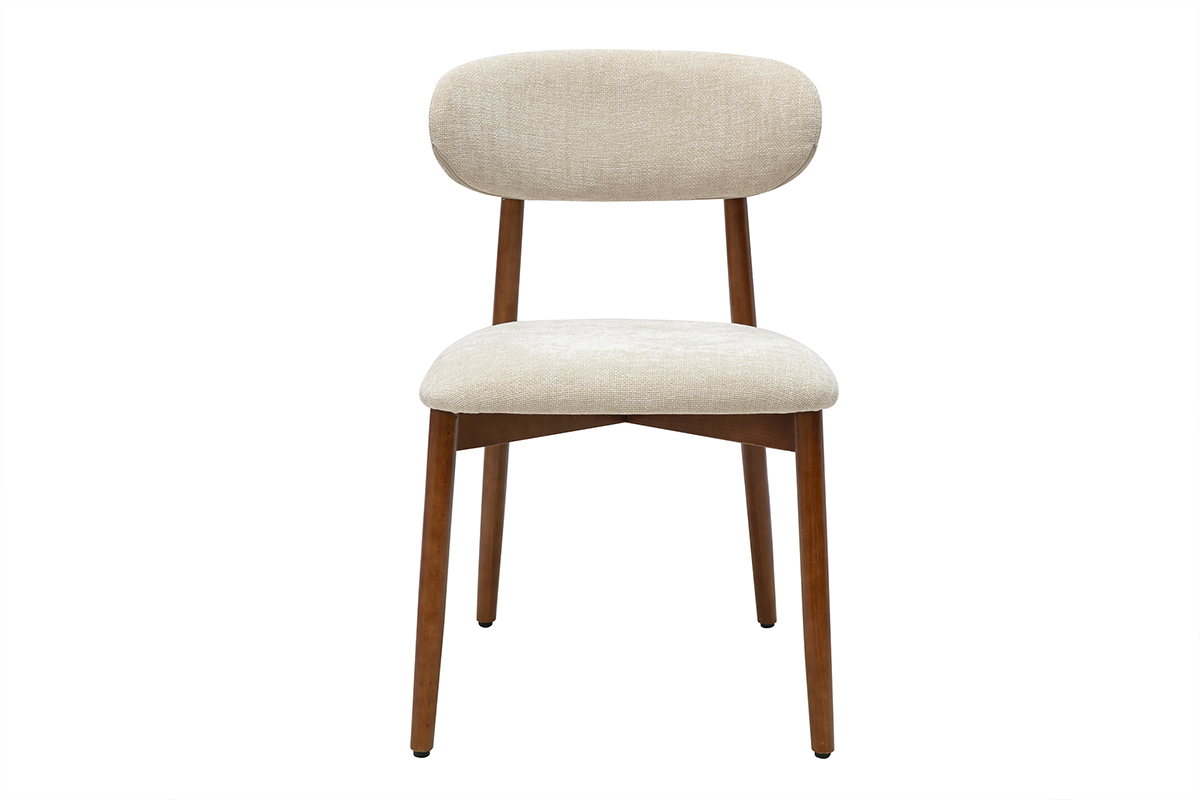 Chaise design SIAME en tissu beige et bois fonc�, vue de face