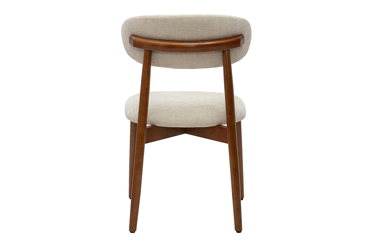 Chaise SIAME beige en tissu effet velours, vue de dos, avec structure en bois fonc�.