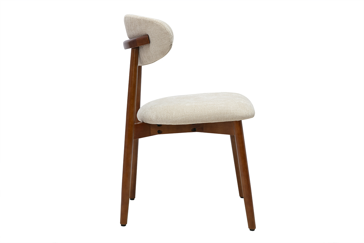 Chaise SIAME en tissu beige effet velours, vue de profil, avec structure en bois fonc�