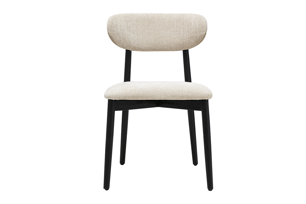 Chaise SIAME en tissu beige et bois noir, vue de face, design �l�gant et compact.