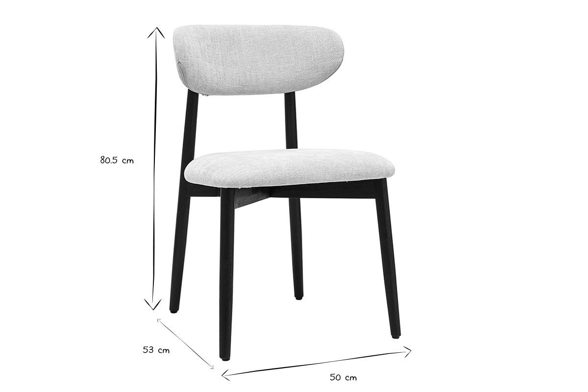Dimensions des chaises SIAME en noir et blanc : H80,5 cm, L50 cm, P53 cm.