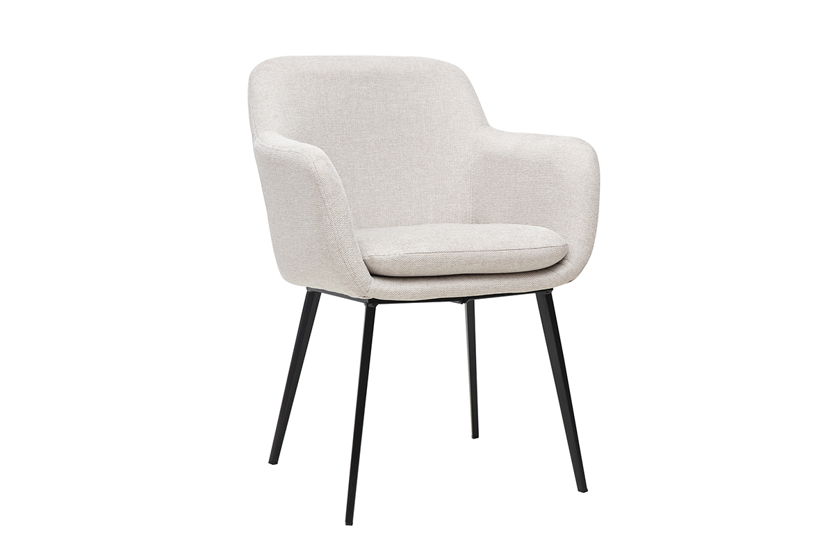 Chaise beige effet velours, structure m�tal noir, vue de 3/4.