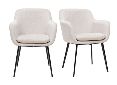 Chaises en tissu effet velours textur&eacute; beige et m&eacute;tal noir (lot de 2) AMIKA