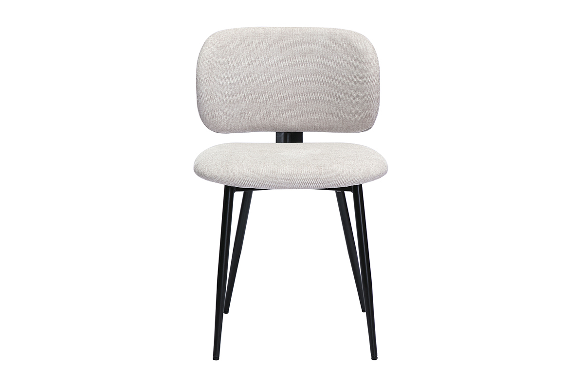 Chaise en tissu effet velours beige et m�tal noir, vue de face.