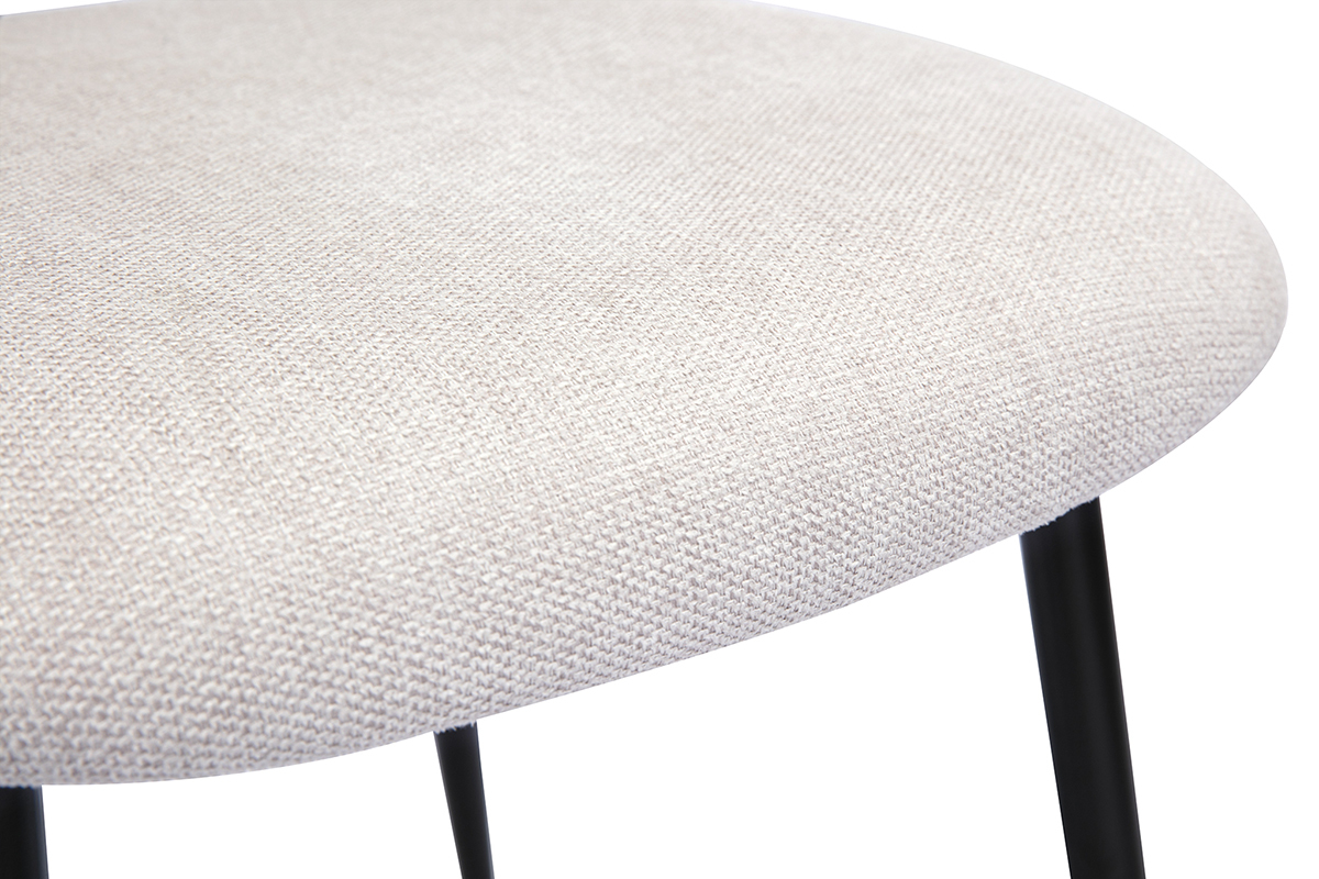 Zoom sur assise en tissu effet velours textur� beige et pieds en m�tal noir