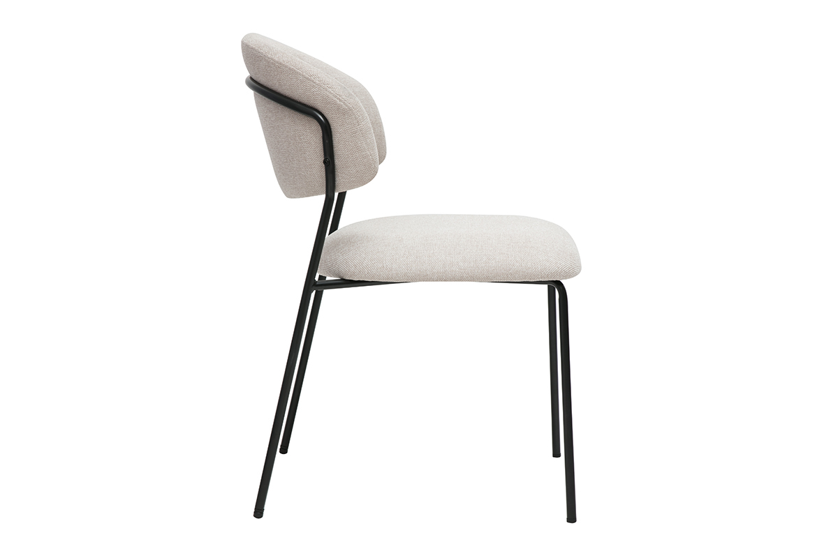 Chaise BENTA beige en tissu effet velours, vue de c�t�, structure en m�tal noir.