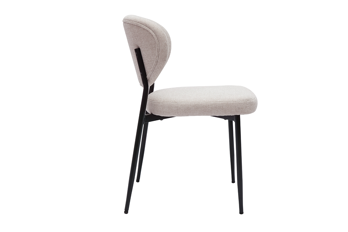 Chaise BREKA en tissu beige et m�tal noir, vue de profil.