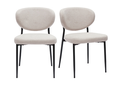Chaises en tissu effet velours textur&eacute; beige et m&eacute;tal noir (lot de 2) BREKA