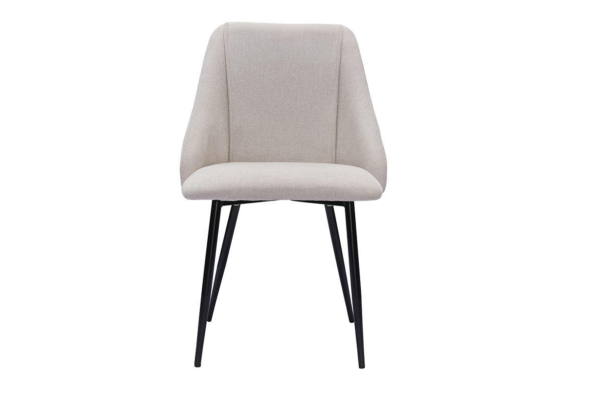 Chaises en tissu effet velours textur� beige et m�tal noir (lot de 2) HIGGINS
