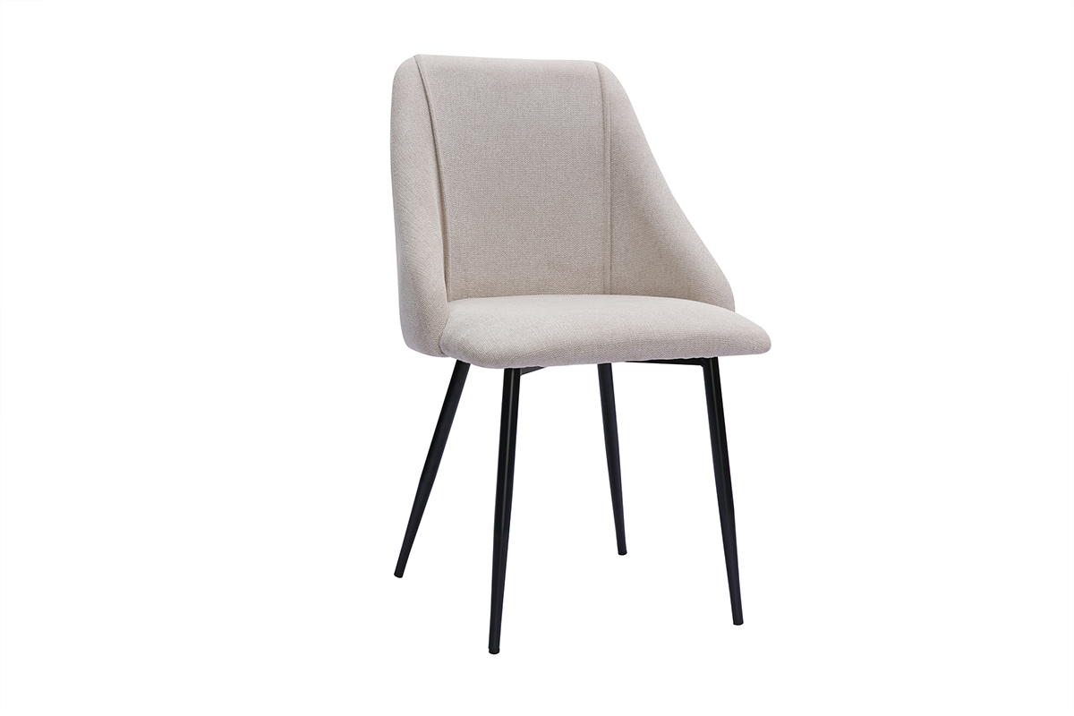 Chaises en tissu effet velours textur� beige et m�tal noir (lot de 2) HIGGINS