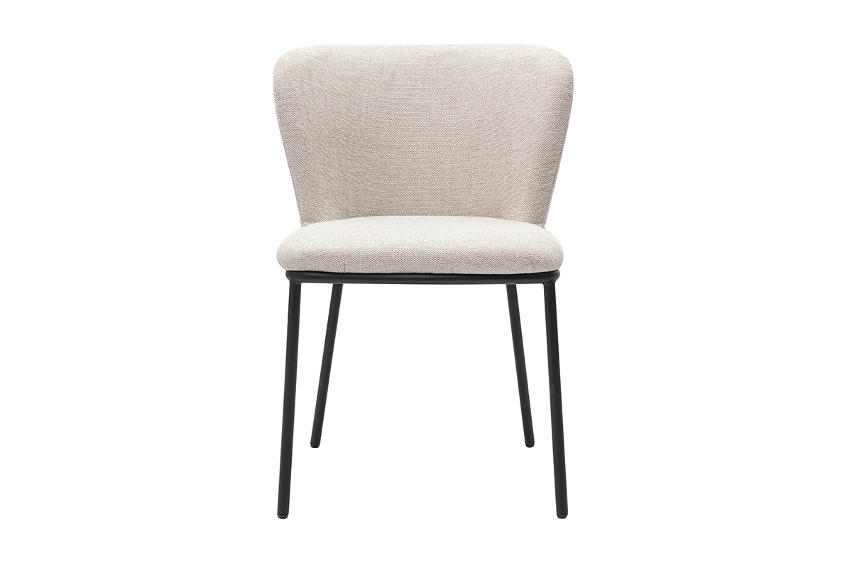 Chaise LISOR en tissu beige effet velours textur� avec pieds en m�tal noir, vue de face.