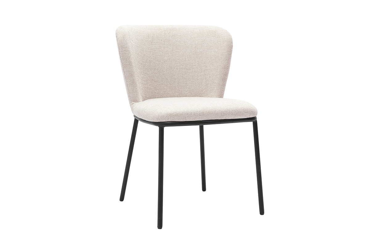 Chaise en tissu effet velours textur� beige avec structure en m�tal noir, vue de 3/4.