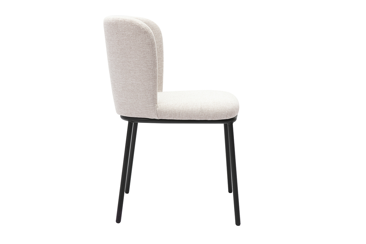 Chaise beige en tissu effet velours textur� vue de profil, pi�tement en m�tal noir