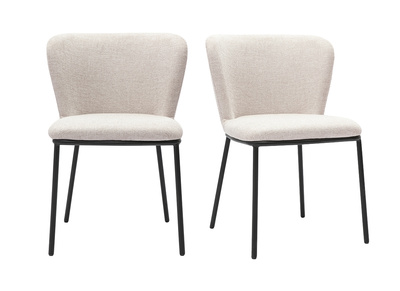 Chaises en tissu effet velours textur&eacute; beige et m&eacute;tal noir (lot de 2) LISOR