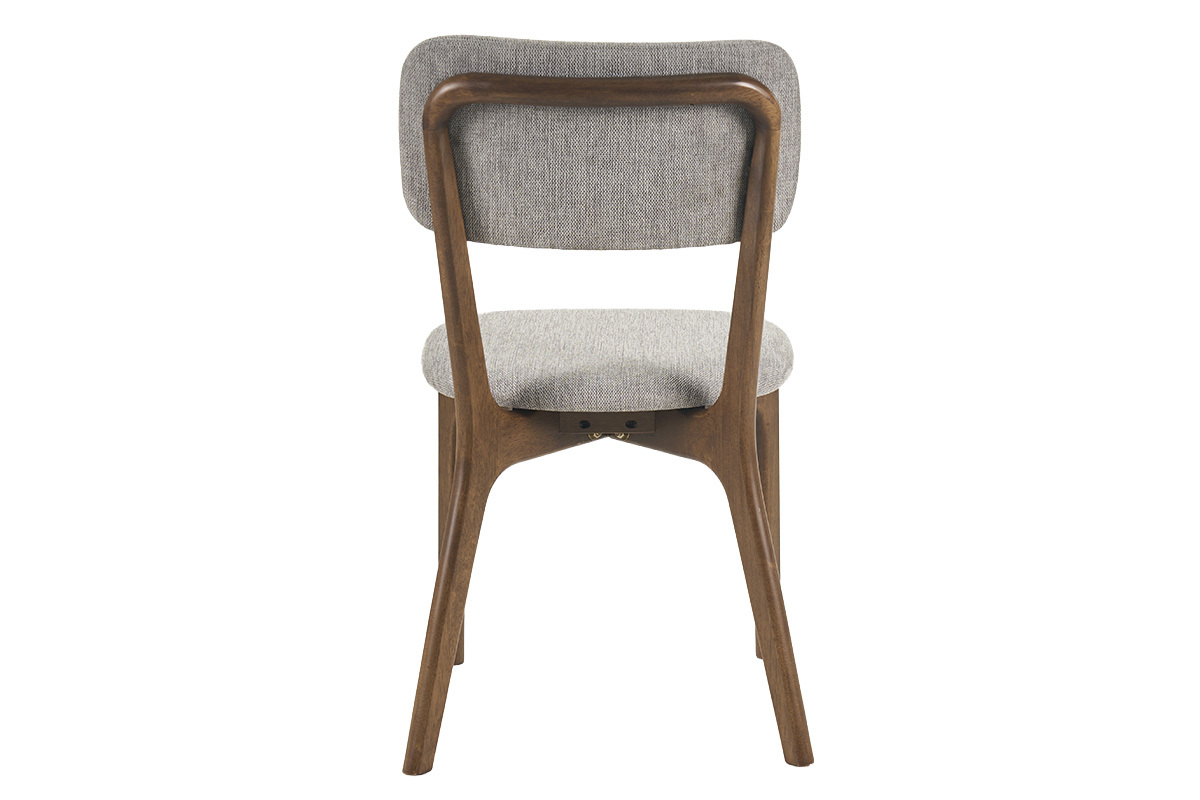 Chaise en tissu effet velours gris vue de dos avec structure en bois fonc�.