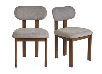 Chaises en tissu effet velours textur&eacute; gris et bois fonc&eacute; noyer (lot de 2) NORMI
