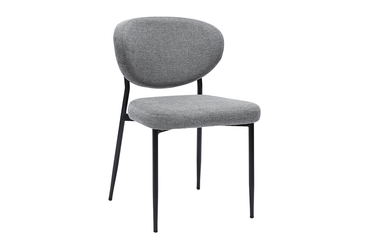 Chaises en tissu effet velours textur� gris et m�tal noir (lot de 2) BREKA
