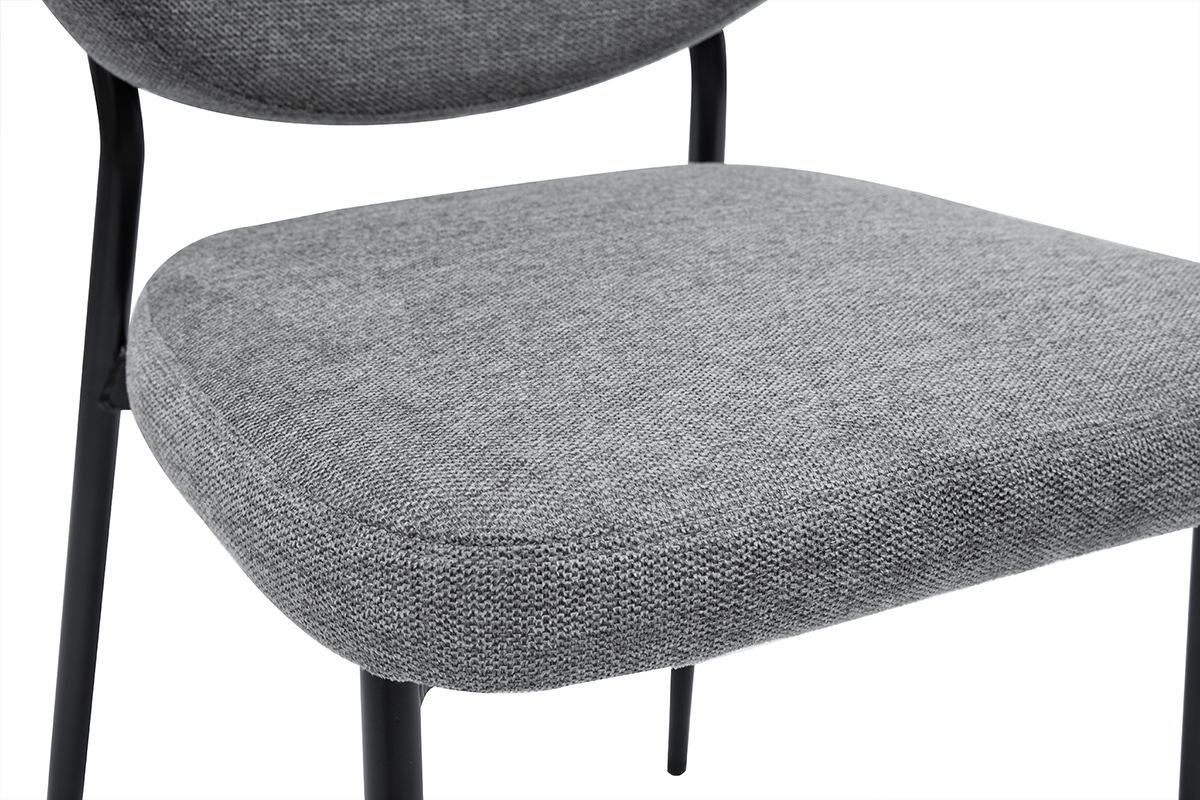 Chaises en tissu effet velours textur� gris et m�tal noir (lot de 2) BREKA