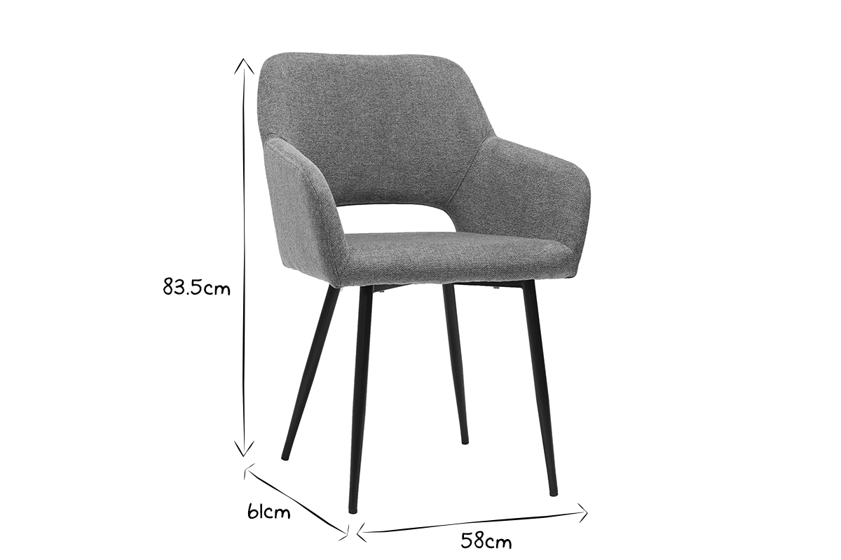 Dimensions chaise LAURETTE, 83.5x61x58cm, vue de c�t�, en noir et blanc.