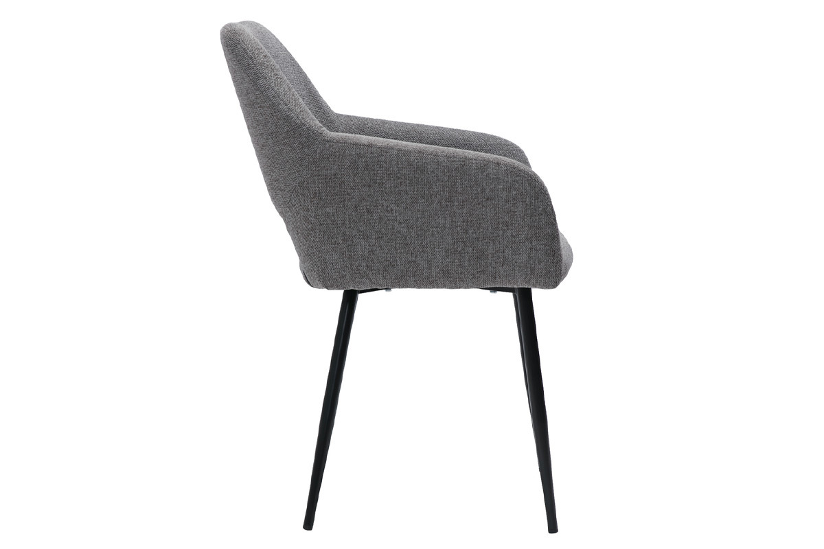 Chaise en tissu effet velours gris et m�tal noir, vue de profil.