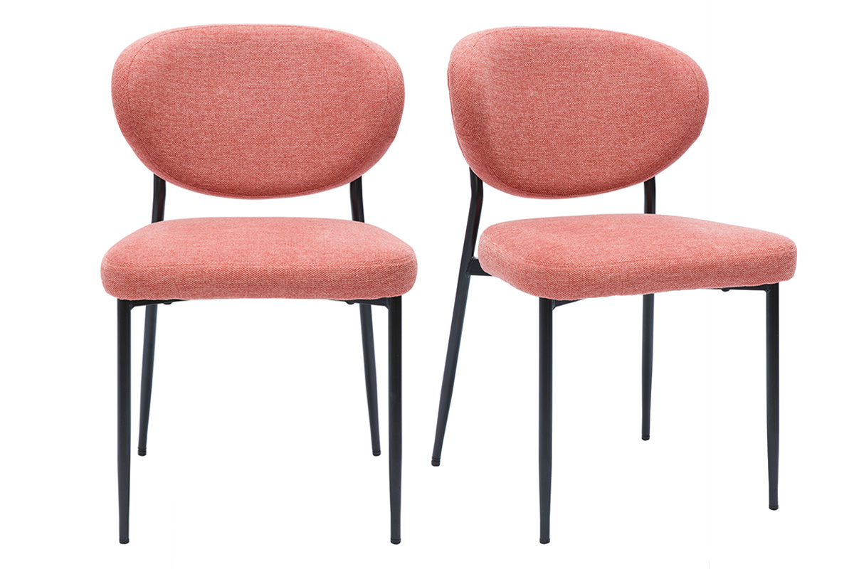 Chaises en tissu effet velours textur� terracotta et m�tal noir (lot de 2) BREKA