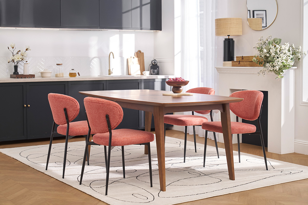 Chaises en tissu effet velours textur� terracotta et m�tal noir (lot de 2) BREKA