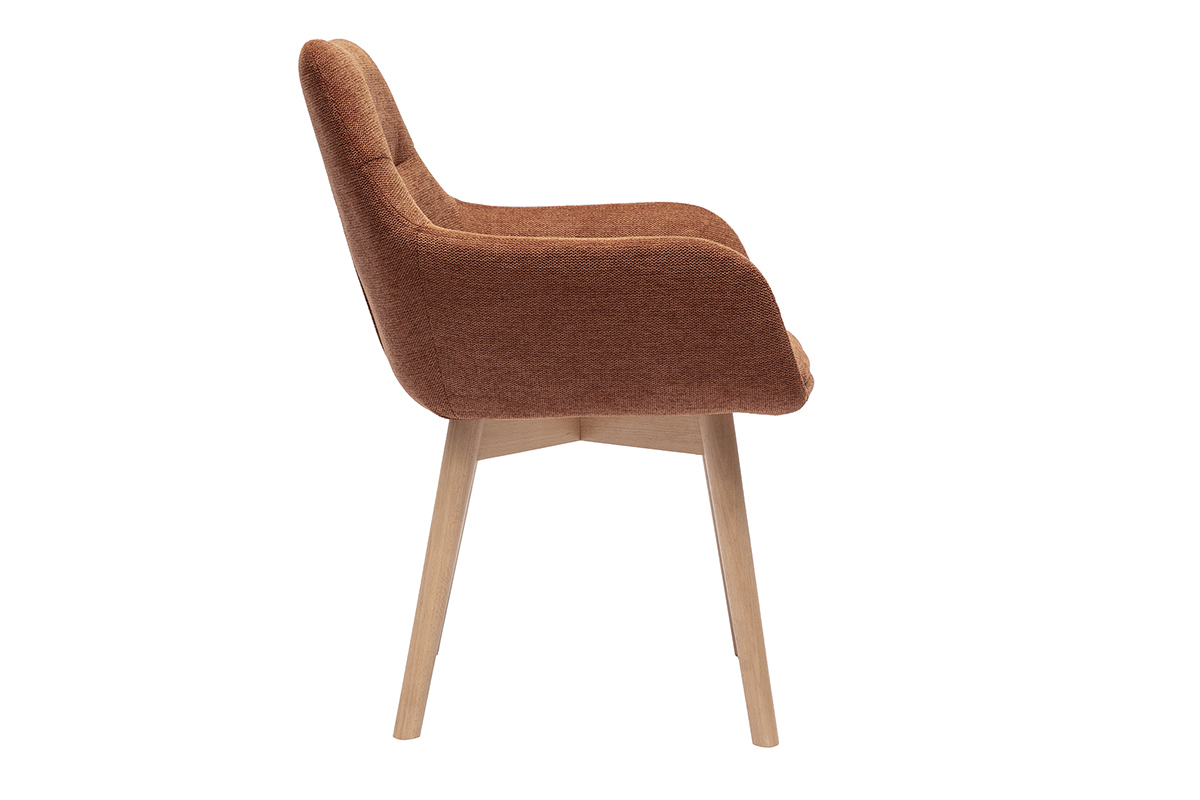 Chaise ALESS en velours terre br�l�e vue de profil, pieds en bois clair.
