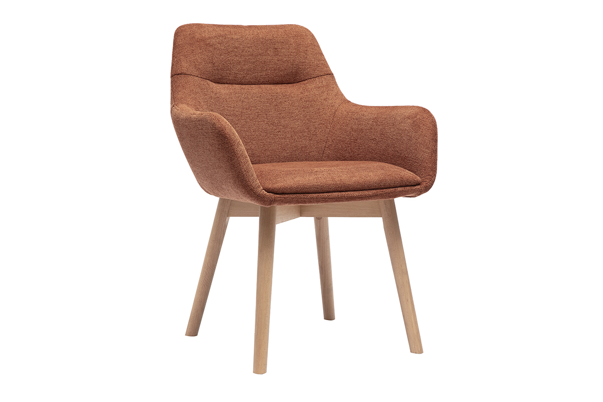 Chaise ALESS en tissu effet velours terre br�l�e et bois clair, vue de 3/4.