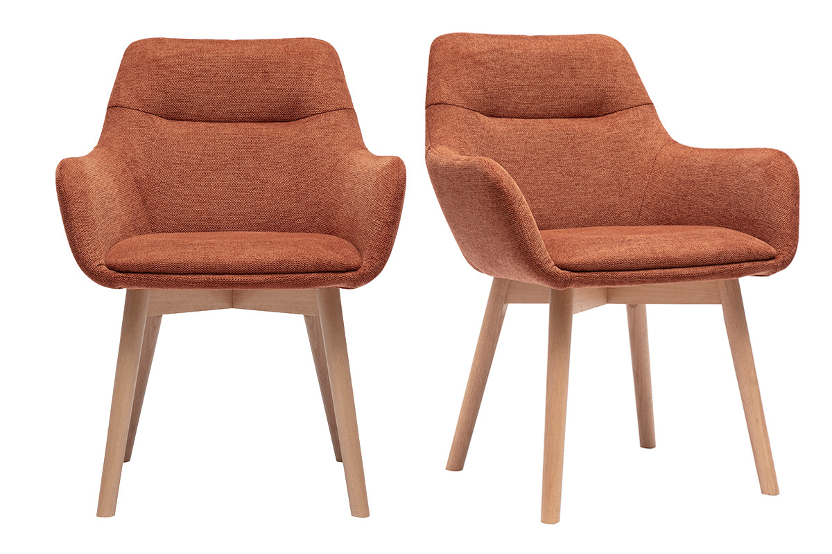 Chaises ALESS en tissu velours terre br�l�e et bois clair, vue de face.
