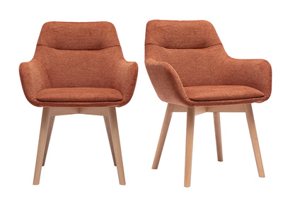 Chaises en tissu effet velours textur&eacute; terre br&ucirc;l&eacute;e et bois clair (lot de 2) ALESS