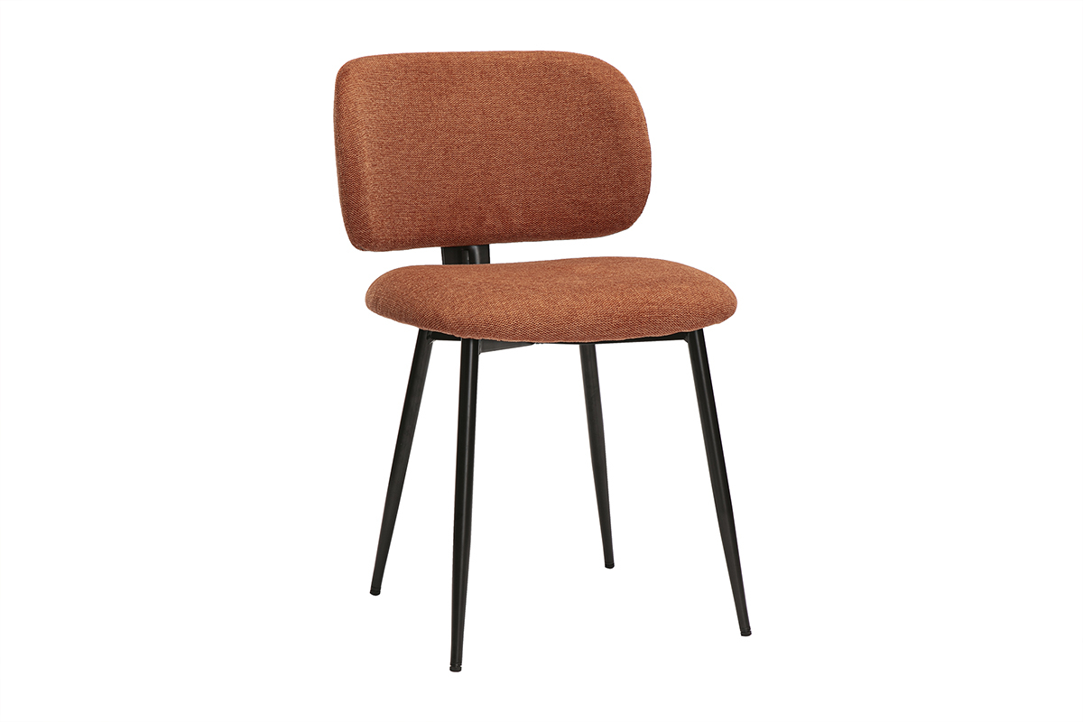 Chaises en tissu effet velours textur� terre br�l�e et m�tal noir (lot de 2) ATRIUM