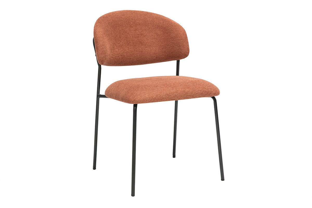 Chaise en tissu effet velours terre br�l�e avec pied en m�tal noir, vue de 3/4.