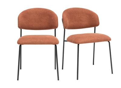 Chaises en tissu effet velours textur&eacute; terre br&ucirc;l&eacute;e et m&eacute;tal noir (lot de 2) BENTA