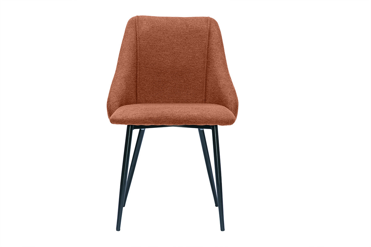 Chaise en tissu velours terre br�l�e et pieds en m�tal noir, vue de face.
