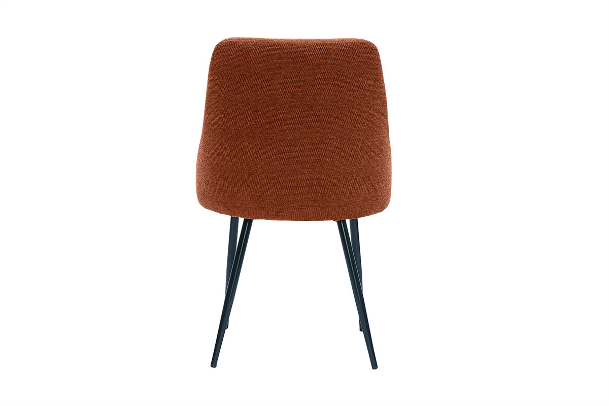 Chaise en tissu effet velours terre br�l�e, vue de dos, pieds en m�tal noir.