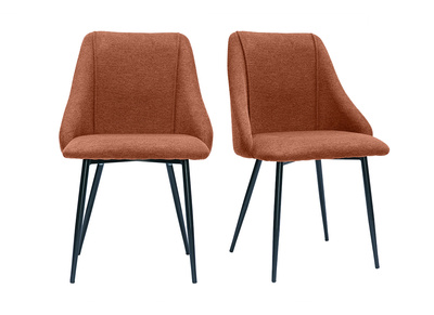 Chaises en tissu effet velours textur&eacute; terre br&ucirc;l&eacute;e et m&eacute;tal noir (lot de 2) HIGGINS