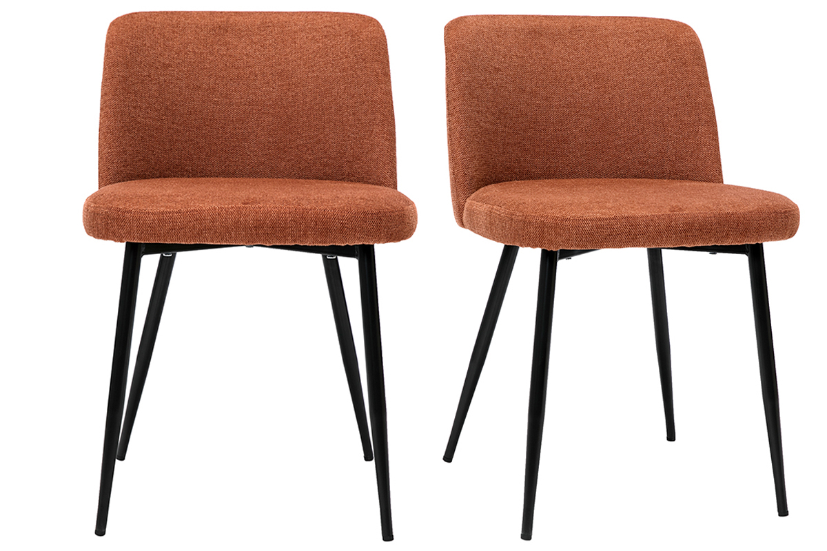 Chaises en tissu effet velours textur� terre br�l�e et m�tal noir (lot de 2) MONTI