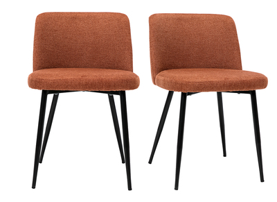 Chaises en tissu effet velours textur&eacute; terre br&ucirc;l&eacute;e et m&eacute;tal noir (lot de 2) MONTI