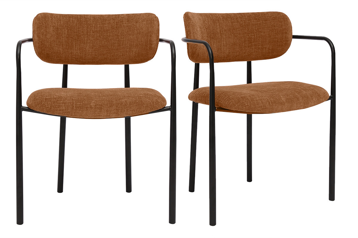 Chaises en tissu effet velours textur� terre br�l�e et m�tal noir (lot de 2) SWIFT