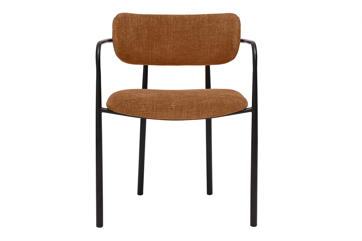 Chaises en tissu effet velours textur� terre br�l�e et m�tal noir (lot de 2) SWIFT