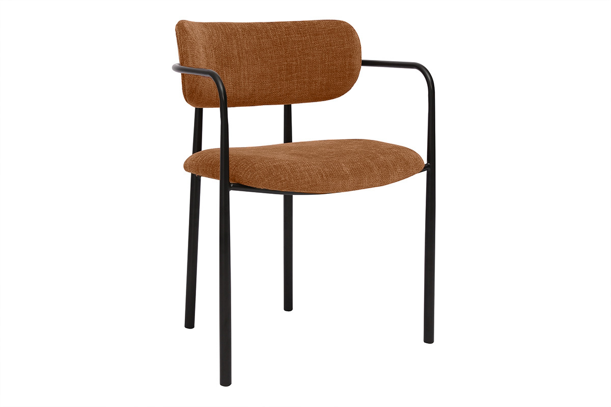 Chaises en tissu effet velours textur� terre br�l�e et m�tal noir (lot de 2) SWIFT
