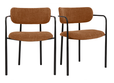 Chaises en tissu effet velours textur&eacute; terre br&ucirc;l&eacute;e et m&eacute;tal noir (lot de 2) SWIFT