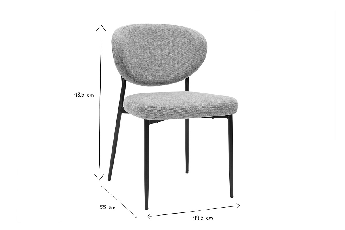 Chaise BREKA avec dimensions indiqu�es, vue de profil, en noir et blanc.