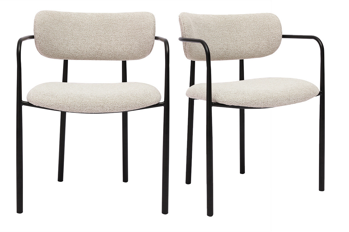 Chaises en tissu textur� beige et m�tal noir (lot de 2) SWIFT