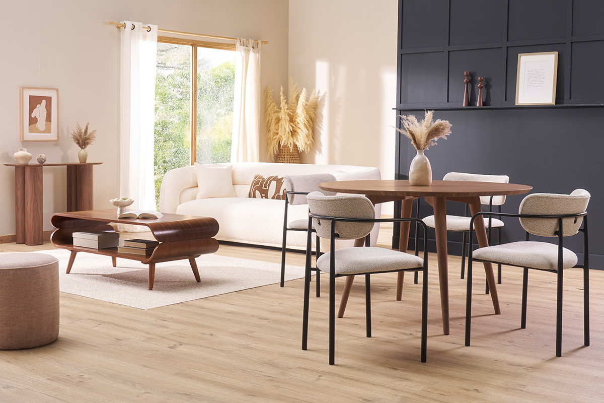 Chaises en tissu textur� beige et m�tal noir (lot de 2) SWIFT