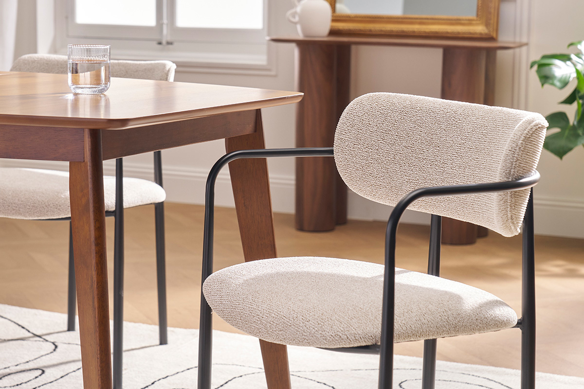 Chaises en tissu textur� beige et m�tal noir (lot de 2) SWIFT