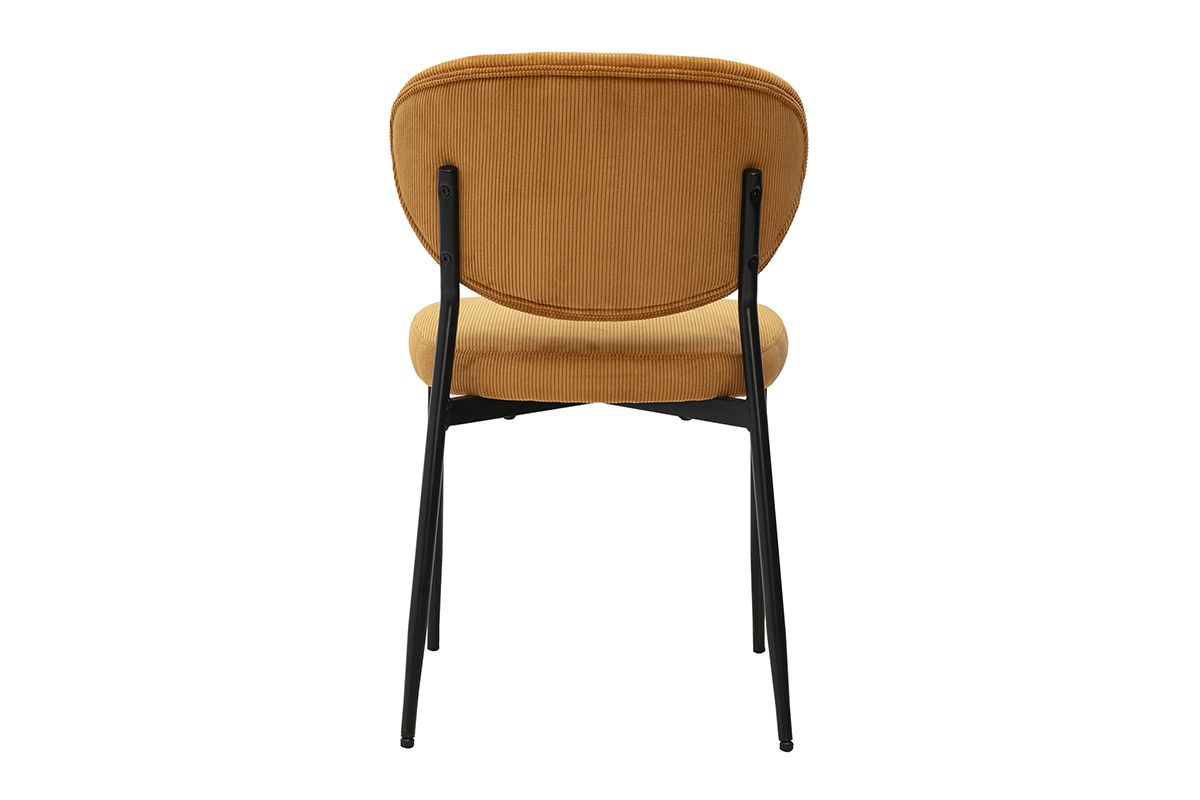 Chaise BREKA en velours c�tel� jaune curry, vue de dos, pi�tement en m�tal noir.