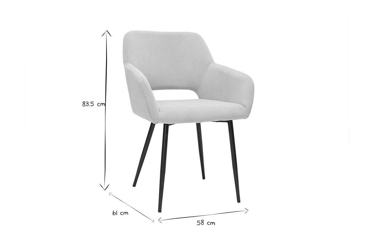 Chaises en tissu velours c�tel� taupe et m�tal noir (lot de 2) LAURETTE